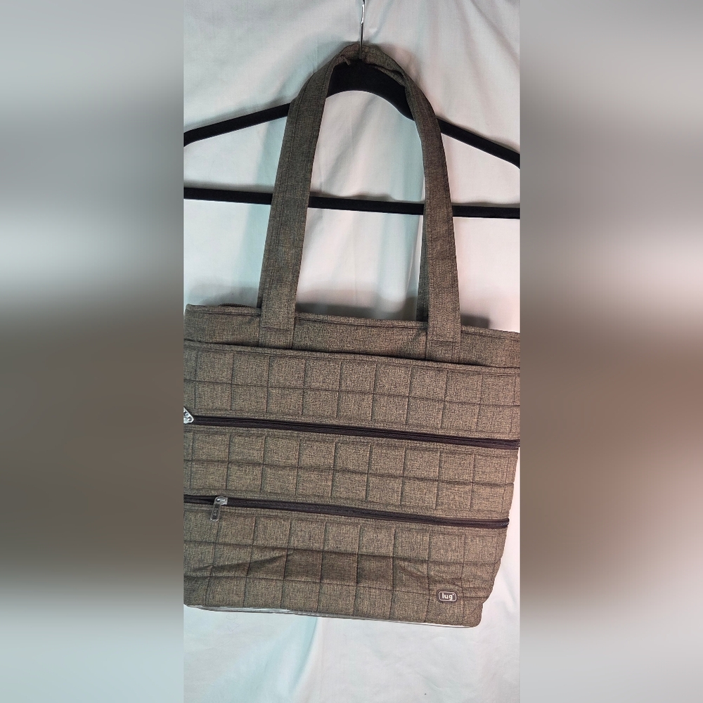 Lug Life Water Repellent Brown Quilted Taxi Large Tote Bag with Trolly Sleeve